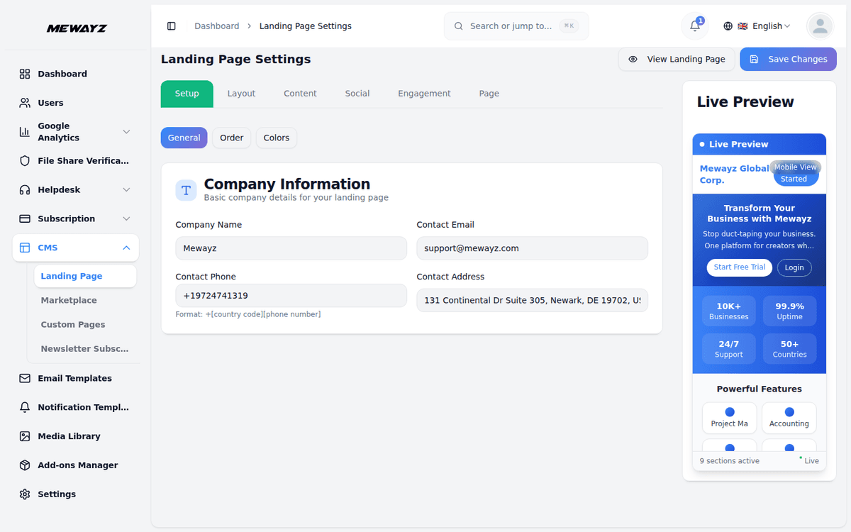 Mewayz White-label Branding — Landing page editor