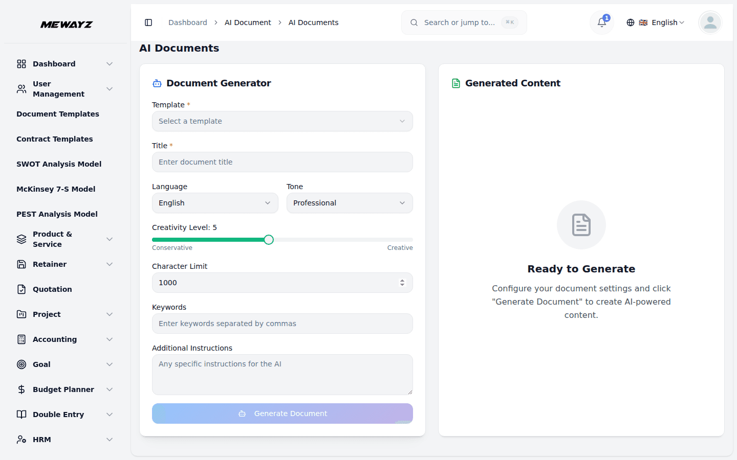 Mewayz AI document generation for law firms — contracts and templates