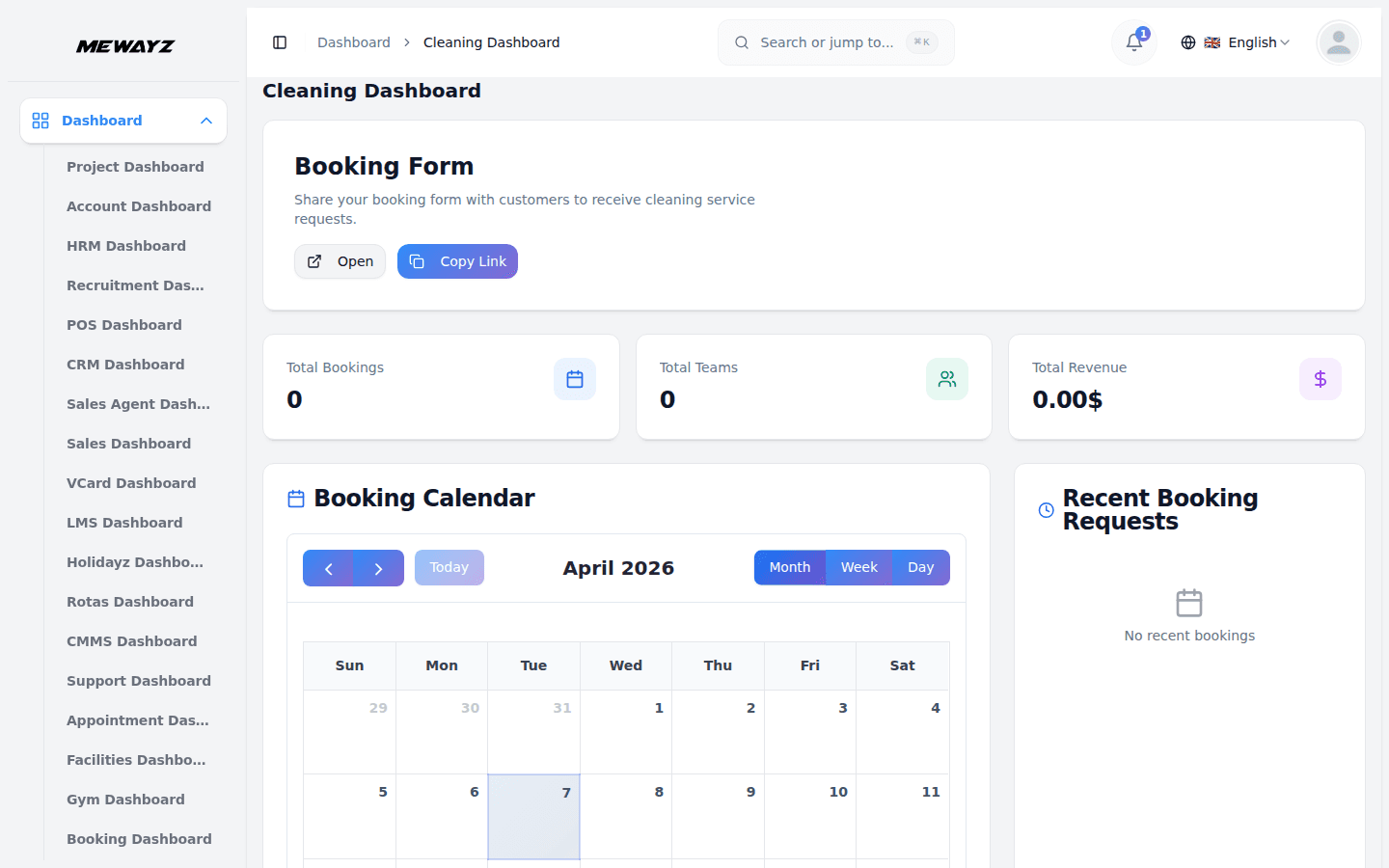 Mewayz cleaning business management dashboard — jobs, crews, and billing
