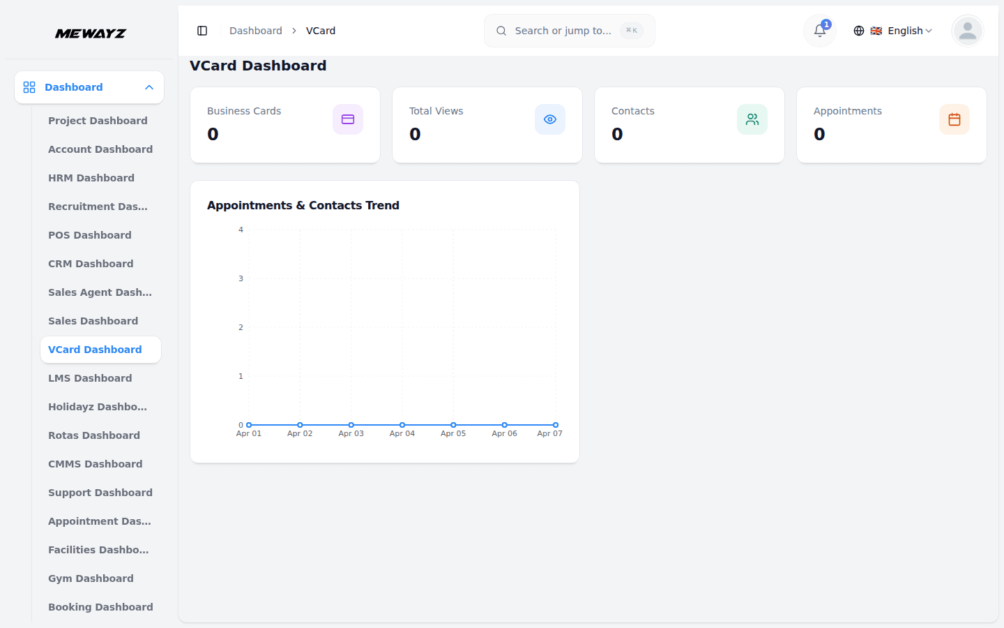 Mewayz VCard & Link Bio — VCard dashboard