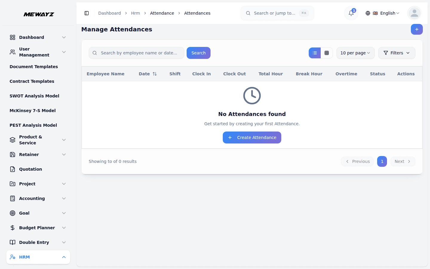 Mewayz Attendance Tracking module screenshot