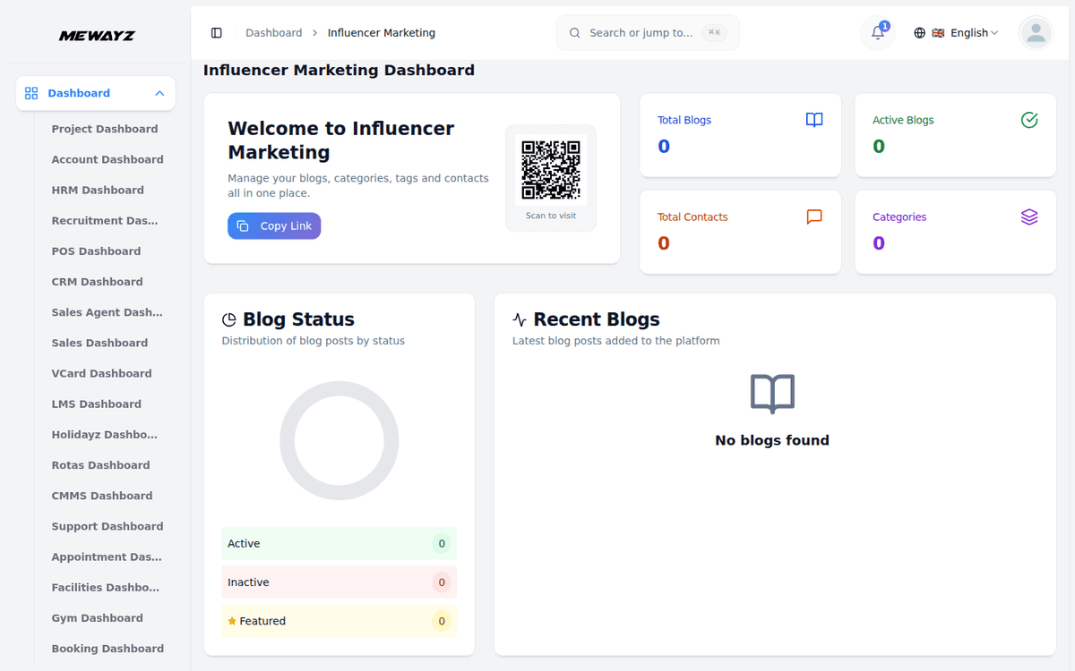 Mewayz Creator dashboard for influencers & creators