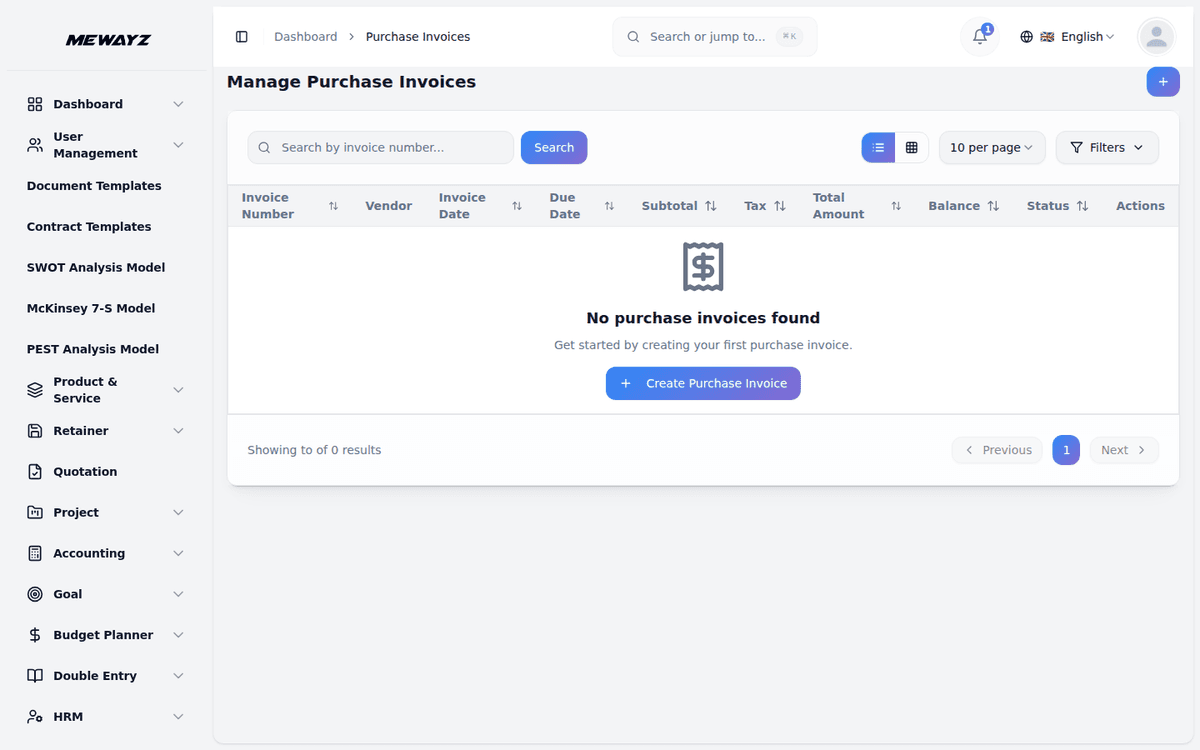 Mewayz Invoicing — Purchase invoices