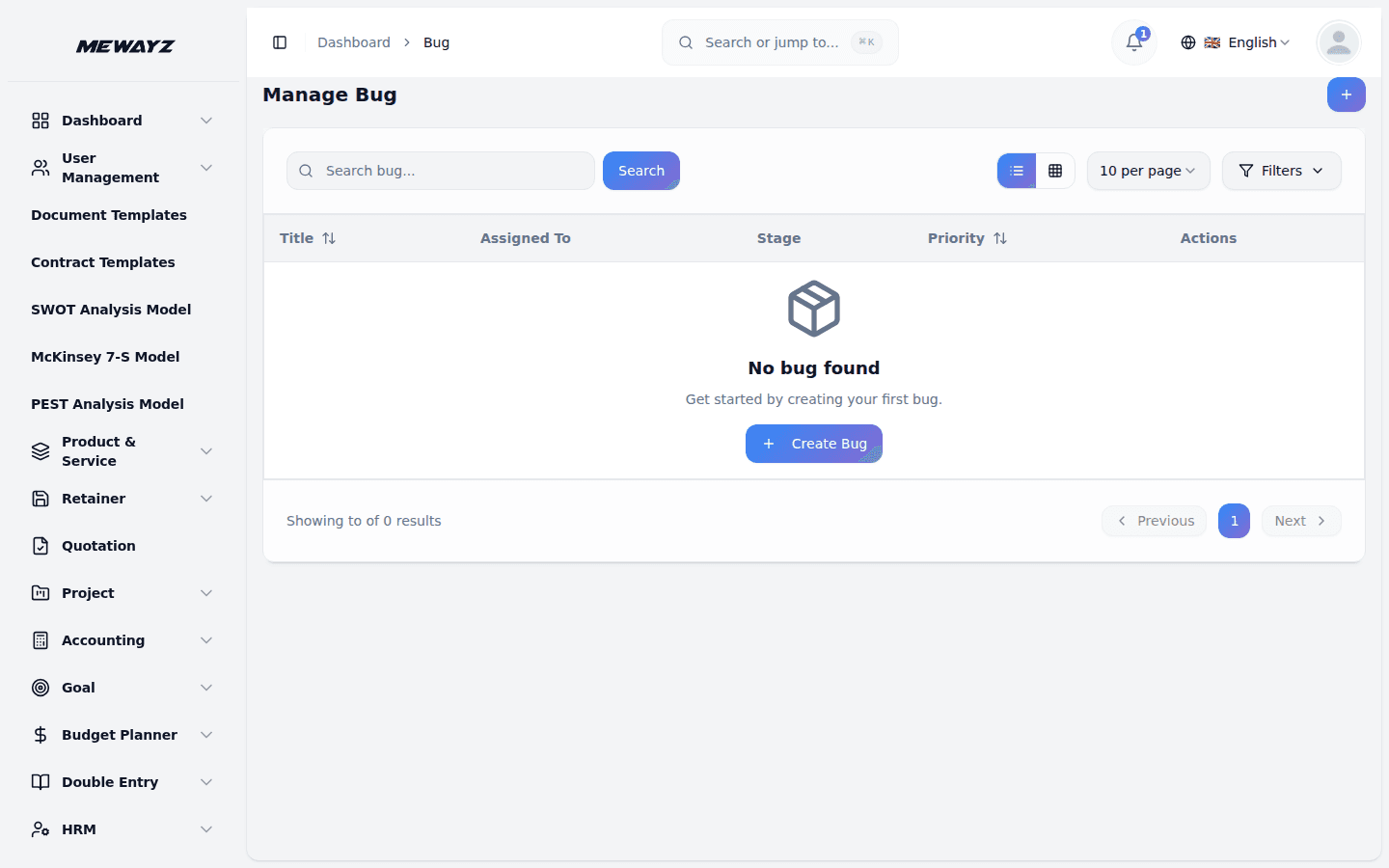 Mewayz Bug Tracker — Bug list