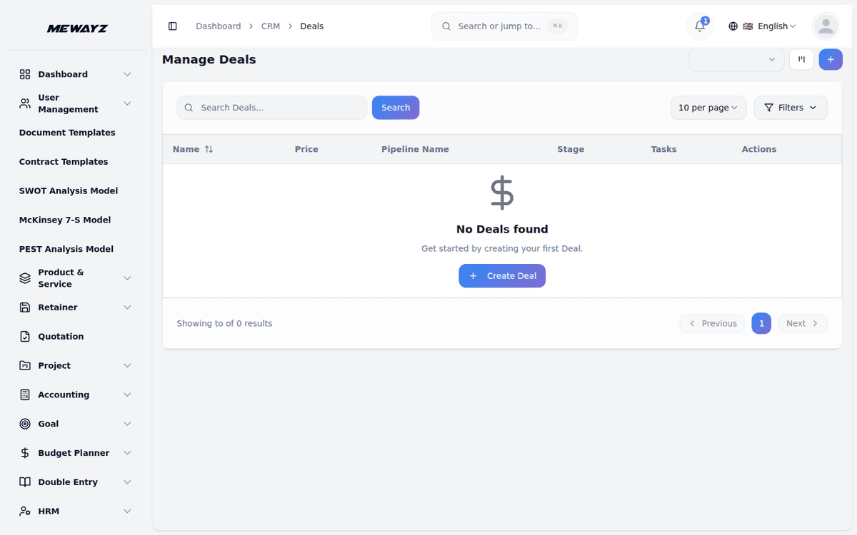Mewayz CRM — Deal tracking