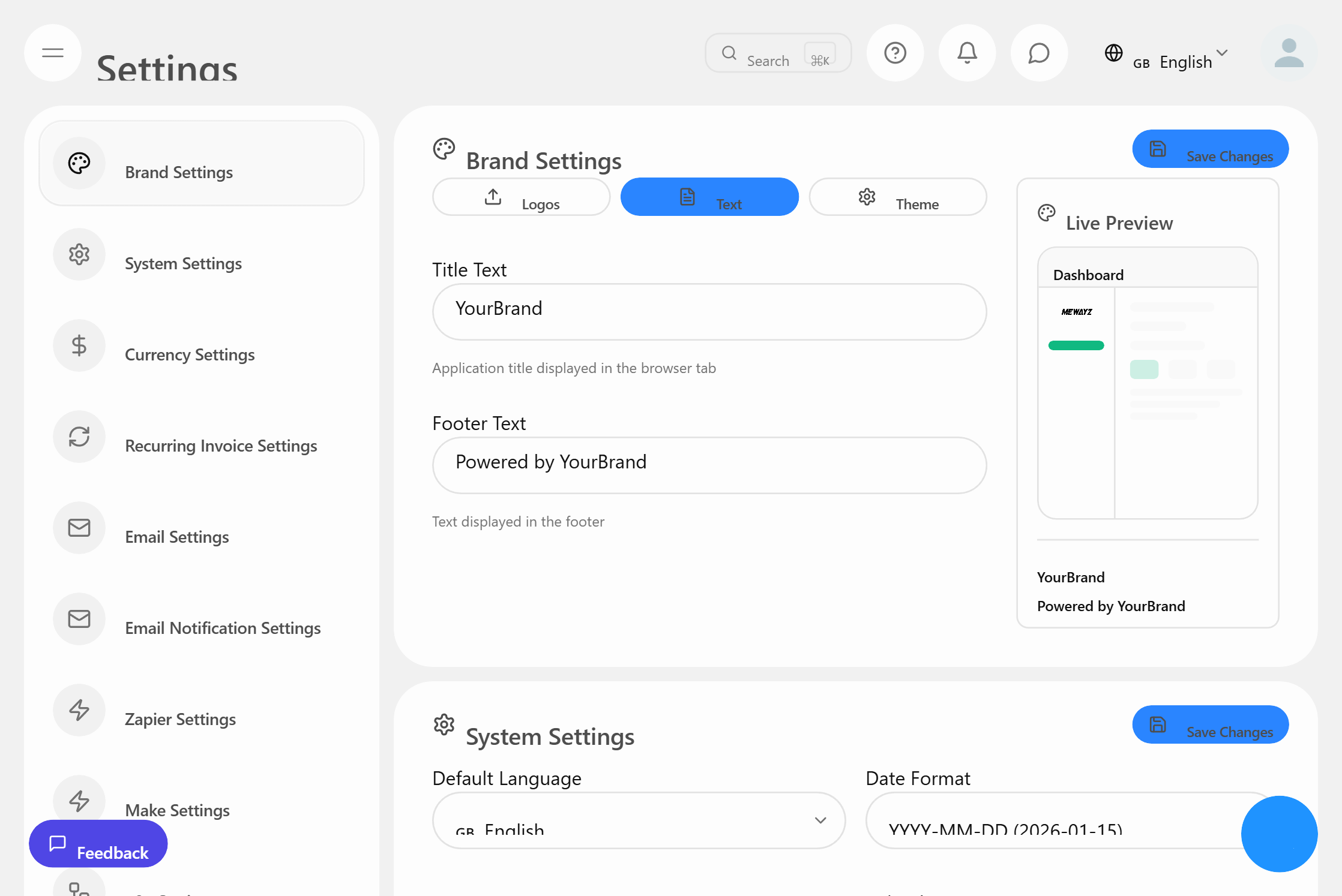 Texto da Marca - Mewayz White Label