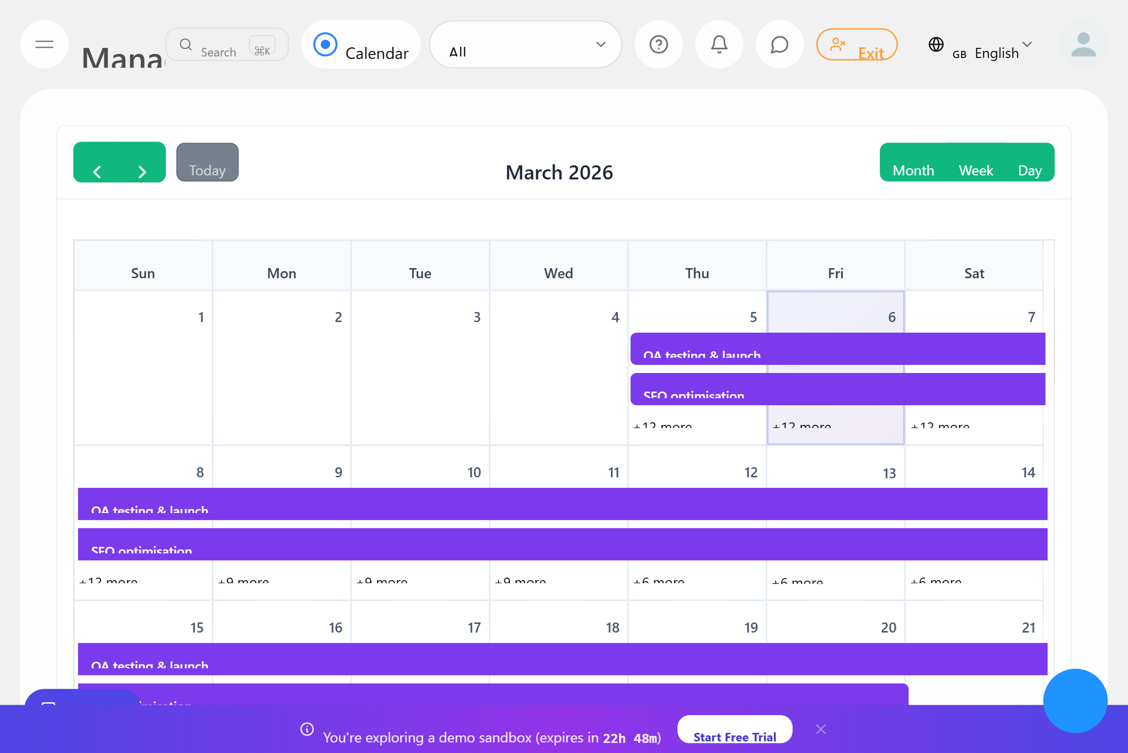 Calendar view — workflow deadlines, milestones, and scheduled automations
