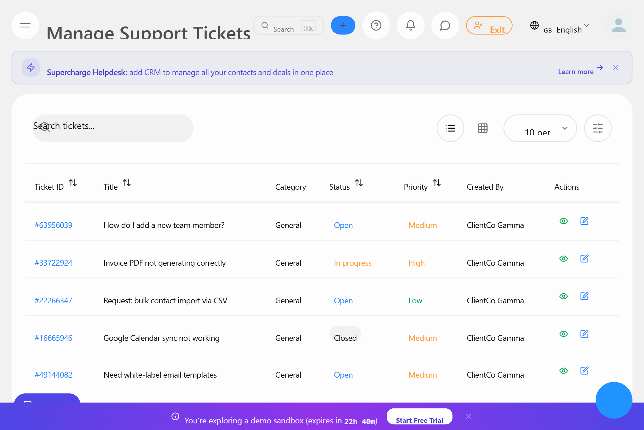 Helpdesk and support tickets