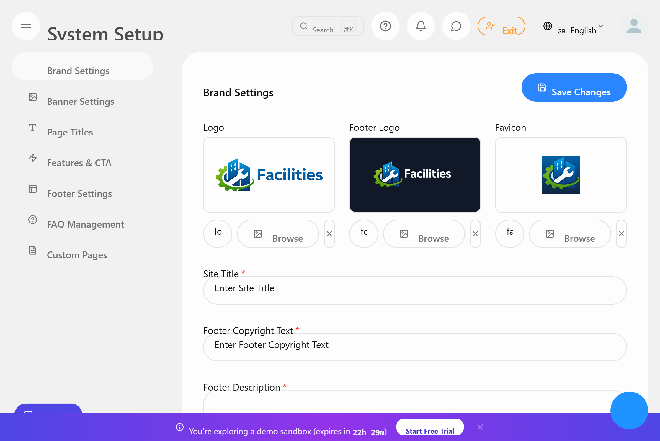 Paramètres de marque : logo, domaine, e-mail