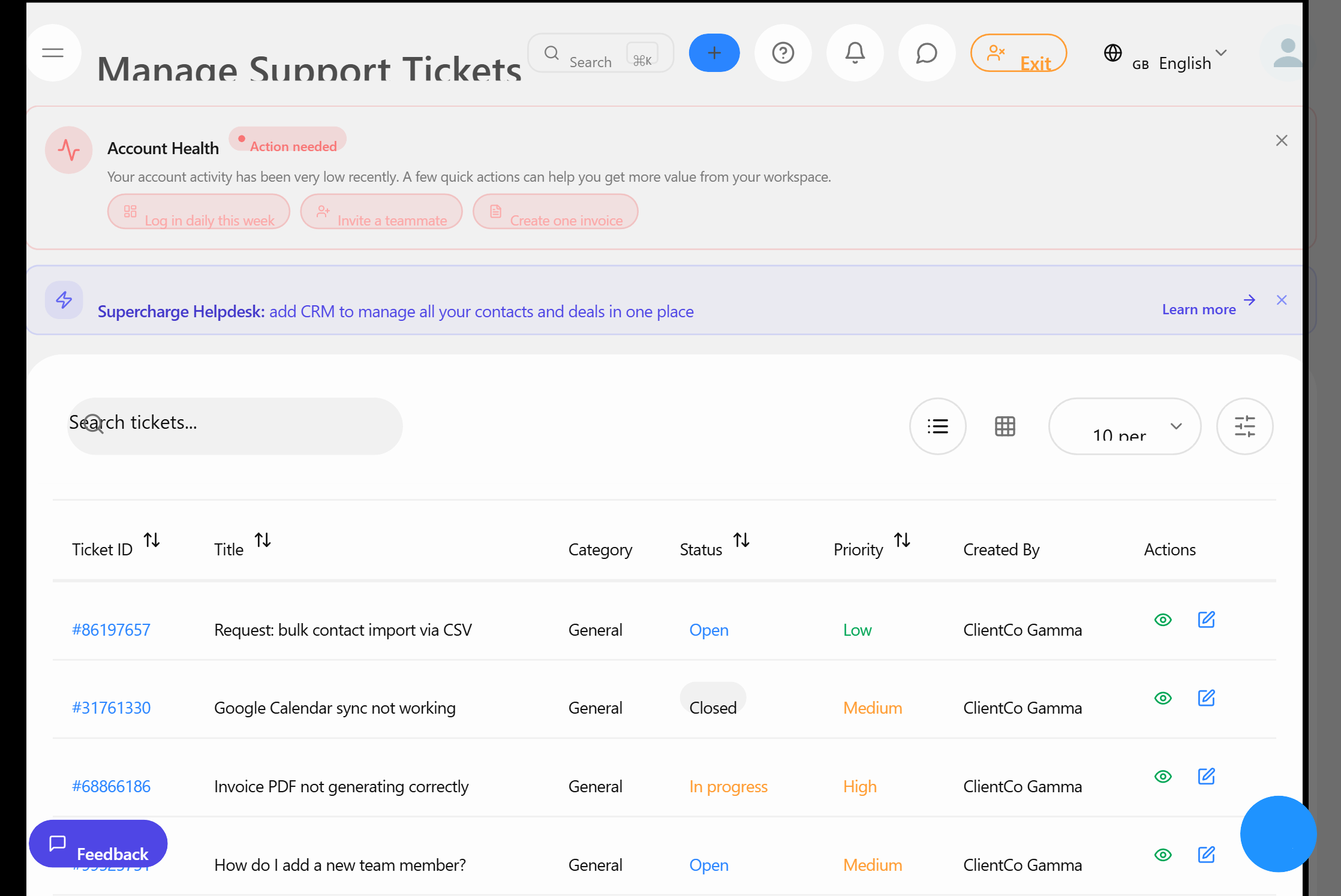 Sistema de gestão de tickets do helpdesk