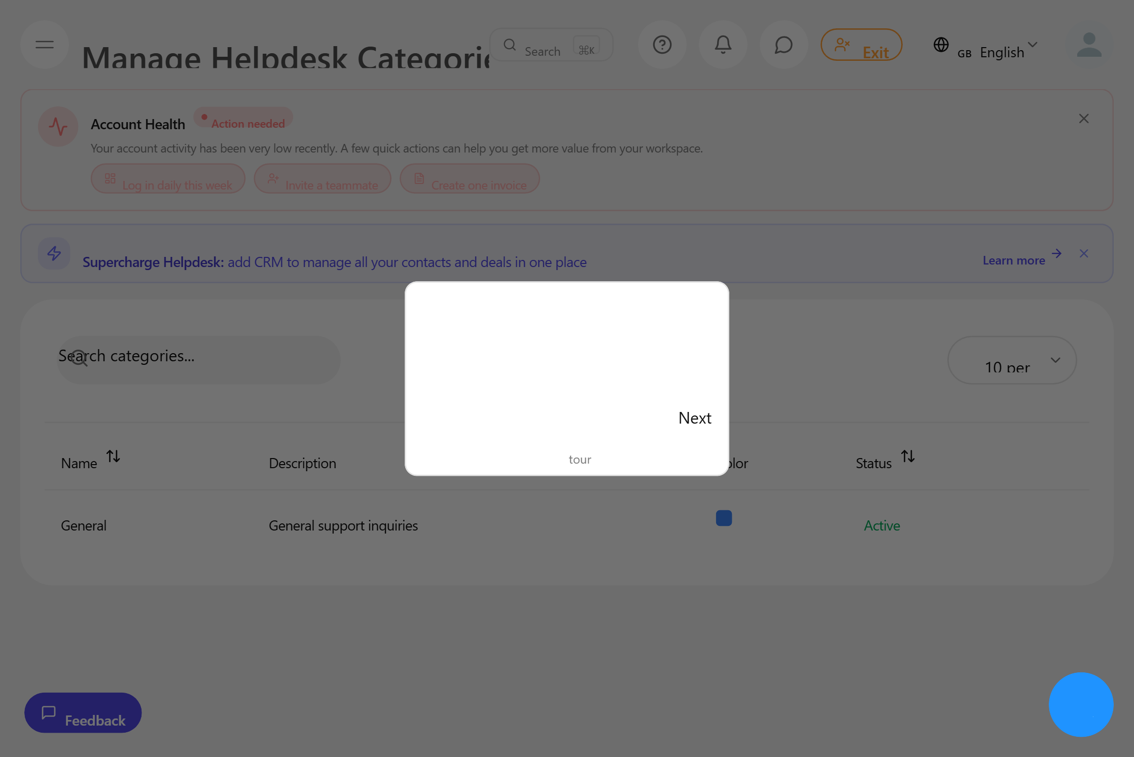 Configuração de categoria do helpdesk