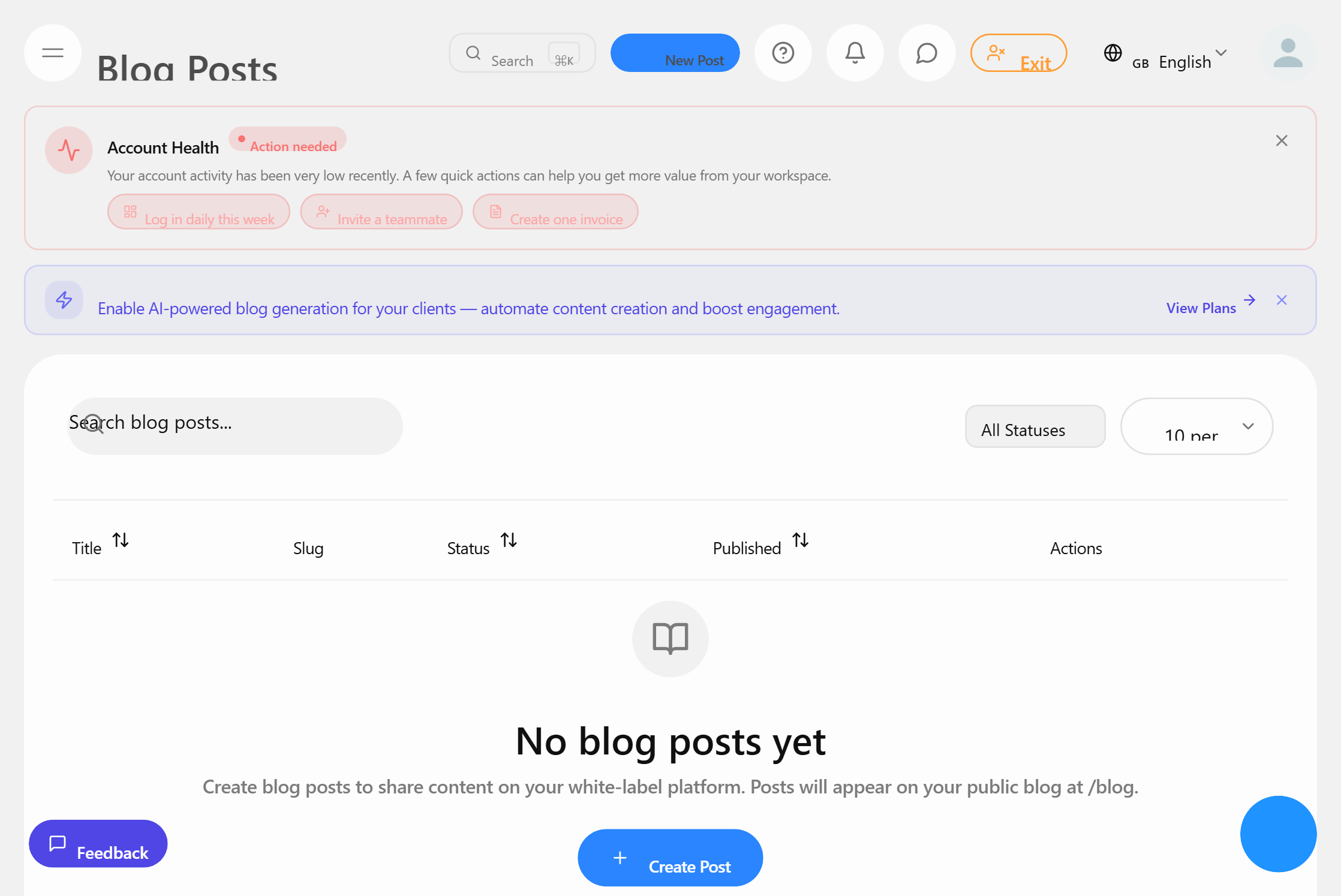 CMS de blog white-label para marketing de conteúdo
