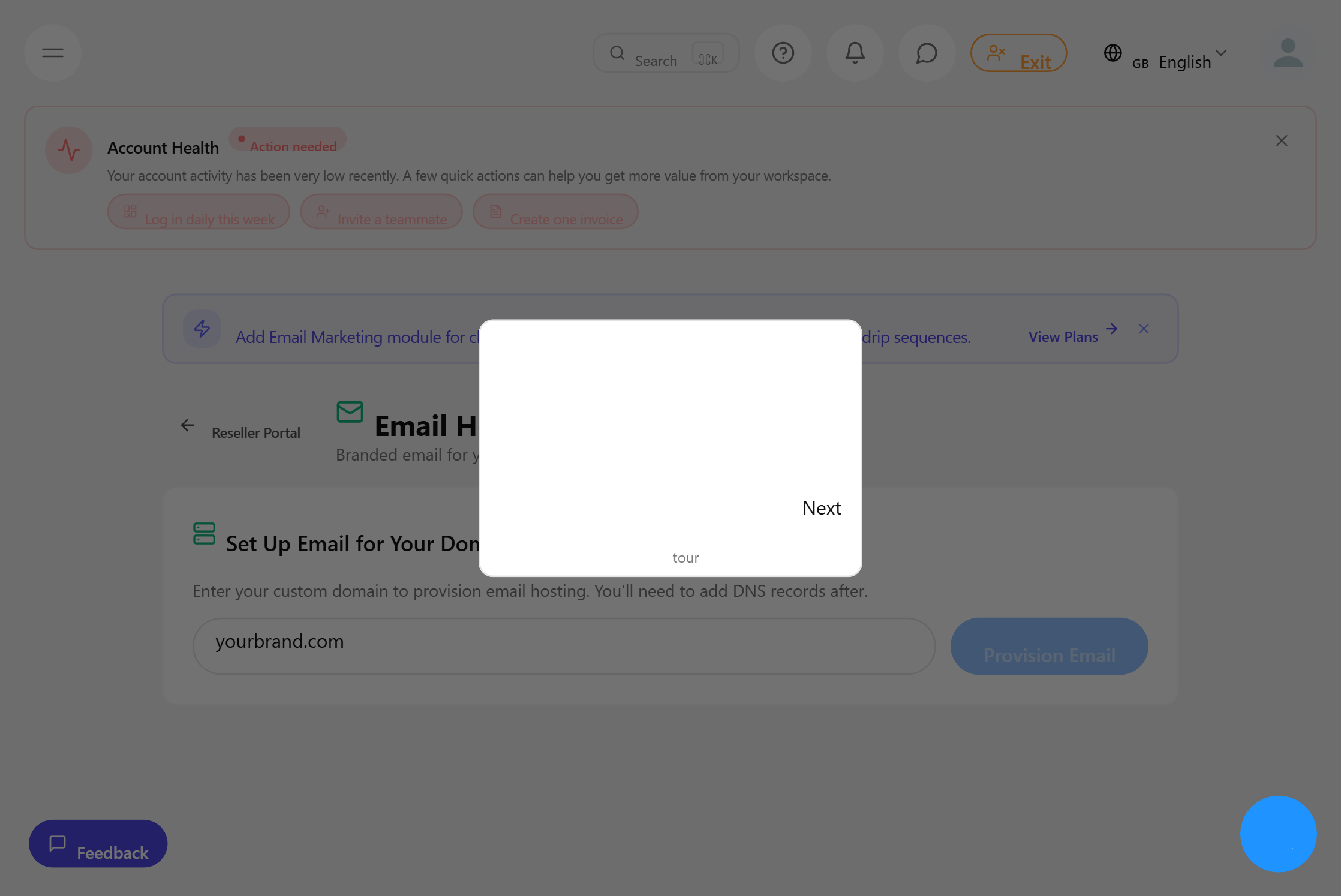 Gestão de hospedagem de email white-label