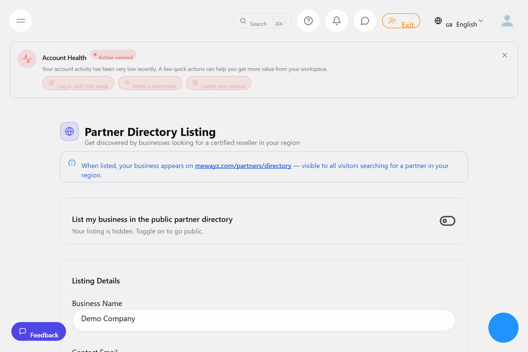 Diretório de parceiros para a rede de revendedores